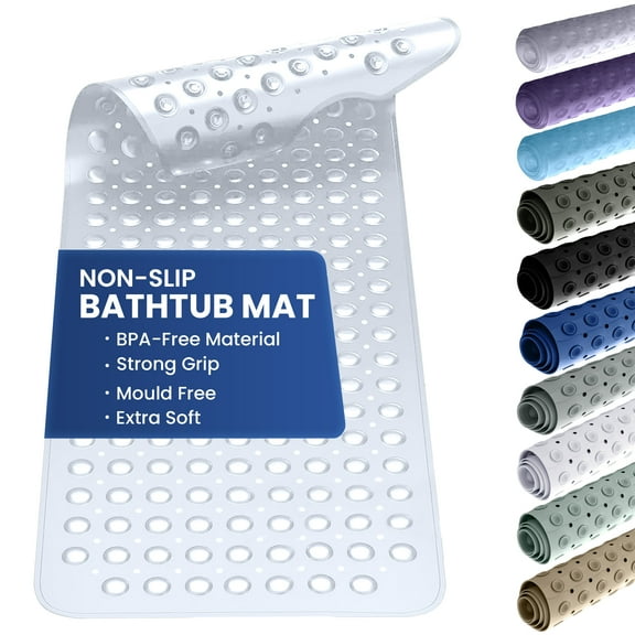 Lux Decor Collection Bath Tub Mat Non-Slip 40 x 16 Inch - Shower Mat for Bathtub with Suction Cups - Machine Washable (White)