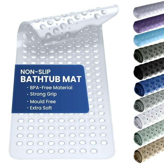 Lux Decor Collection Bath Tub Mat Non-Slip 40 x 16 Inch - Shower Mat for Bathtub with Suction Cups - Machine Washable (White)