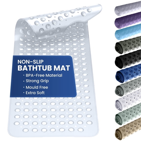 Lux Decor Collection Bath Tub Mat Non-Slip 40 x 16 Inch - Shower Mat for Bathtub with Suction Cups - Machine Washable (White)