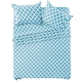 thumbnail image 1 of Lux Decor King Size Sheet Set 4 Piece, Soft Microfiber, Deep Pockets - Quatrefoil Pattern, 1 Fitted & 1 Flat Sheet, 2 Pillowcases, Blue, 1 of 8