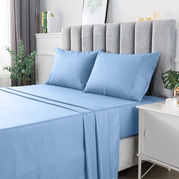 Lux Decor Collection Bed Sheets, 1800 Series Microfiber Deep Pocket Wrinkle, Fade, Stain Resistant King Sheets Set - Blue
