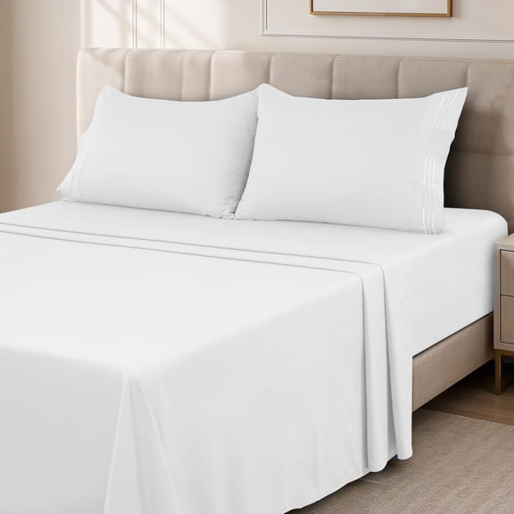 Lux Decor Twin Size Bed Sheets Set - 4 Piece, Ultra Soft Microfiber Twin Sheets, 16” Deep Pocket Twin Bed Sheets, White