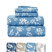 Lux Decor Queen Microfiber Bed Sheets - 4 Piece Floral Sheet Set, Soft Breathable Bedding, Wrinlkle Resistant, OEKO-TEX Certified, Blue