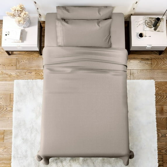 Lux Decor Collection Bed Sheets, 4 Piece Microfiber Twin Sheets Set, 16" Deep Pocket Bed Sheet - Taupe