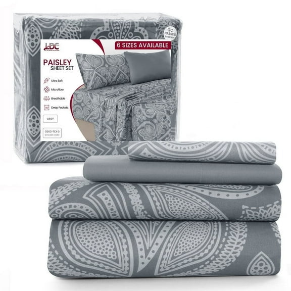 Lux Decor Collection Bed Sheets - 4 Piece Twin Sheets Set - 16 Inches Deep Pocket Bedding Sheets & Pillowcases, Extra Soft Cooling Bed Sheets - Grey