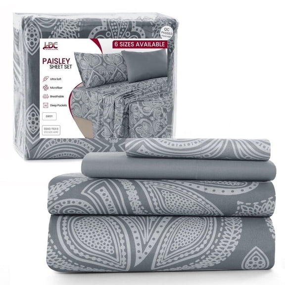 Lux Decor Collection Bed Sheets - 4 Piece Twin Sheets Set - 16 Inches Deep Pocket Bedding Sheets & Pillowcases, Extra Soft Cooling Bed Sheets - Grey
