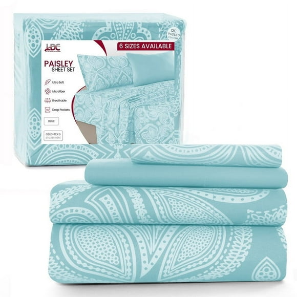 Lux Decor Collection Bed Sheets - 4 Piece Twin Sheets Set - 16 Inches Deep Pocket Bedding Sheets & Pillowcases - Blue