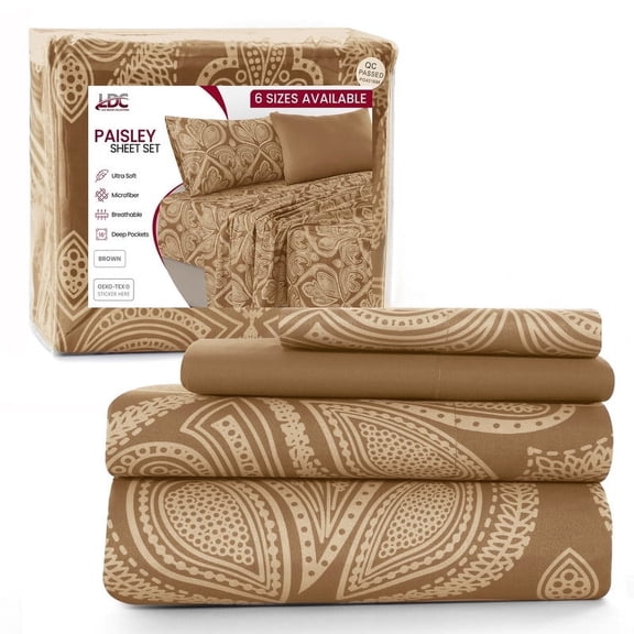 Lux Decor Collection Bed Sheets - 4 Piece Twin Sheets Set - 16 Inches Deep Pocket Bedding Sheets & Pillowcases - Brown