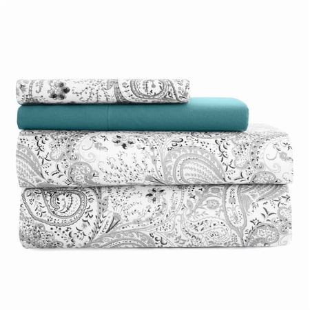 Lux Decor Collection Bed Sheets - 4 Piece Twin Sheets Set - 16 Inches Deep Pocket Bedding Sheets & Pillowcases - White Grey