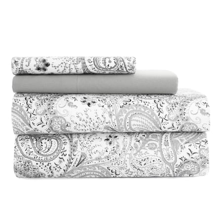 Lux Decor Collection Bed Sheets - 4 Piece Twin Sheets Set - 16 Inches Deep Pocket Bedding Sheets & Pillowcases - White Grey