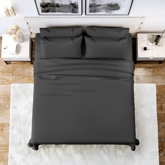 Lux Decor Collection Bed Sheets, 6 Pc Deep Pocket Cal King Size Sheets Set, Premium Brushed Microfiber Cal King Sheets, Dark Gray