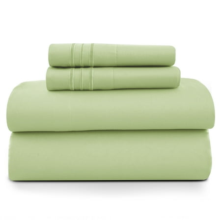 Lux Decor King Size Sheet Set, 4-Piece Plain Soft Microfiber – Deep Pocket King Bed Sheets, Includes 1 Fitted Sheet, 1 Flat Sheet, 2 Pillowcases, Green