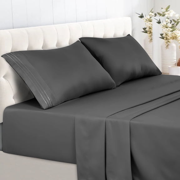 Lux Decor Collection Bed Sheets, Deep Pocket Microfiber Bed Sheet Set - Wrinkle, Fade, Stain Resistant Twin XL Sheets, Dark Gray