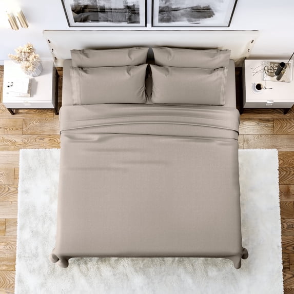 Lux Decor Collection Bed Sheets, High GSM 6 Piece Microfiber Cal King Sheets Set, 16" Deep Pocket Bed Sheet - Taupe