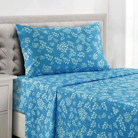 Lux Decor Collection Bed Sheets, Microfiber Upto 16 Inch Deep Pocket Twin Sheets Set - Floral, Blue