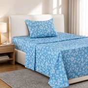 Lux Decor Twin Microfiber Bed Sheets - 3 Piece Floral Sheet Set, Soft Breathable Bedding, Wrinlkle Resistant, OEKO-TEX Certified, Blue