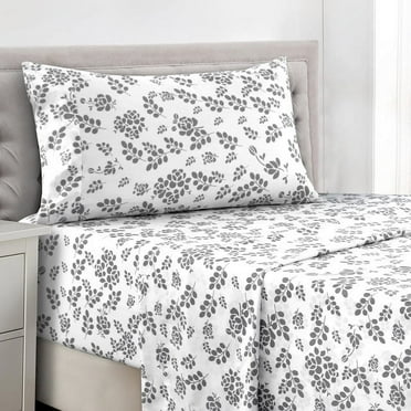 Lux Decor Collection Bed Sheets, Microfiber Upto 16 Inch Deep Pocket Twin Sheets Set - Floral, White