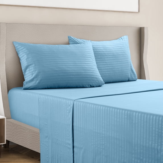 Lux Decor Collection Bed Sheets, Premier Series 4 Pc Bed Sheet Set, Deep Pocket, Wrinkle, Fade, Stain Resistant Full Bedding Sheets Set, Blue