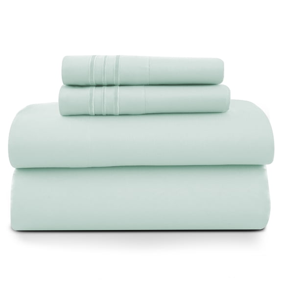 Lux Decor Queen Size Sheet Set, 4-Piece Plain Soft Microfiber – Deep Pocket Queen Bed Sheets, Includes 1 Fitted Sheet, 1 Flat Sheet, 2 Pillowcases, Spa Blue