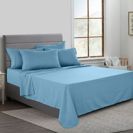 Lux Decor Collection Bed Sheets Set Queen Size, Deep Pocket 6 Pc Bed Sheet Set - Hotel Luxury Brushed Microfiber Sheets, Blue