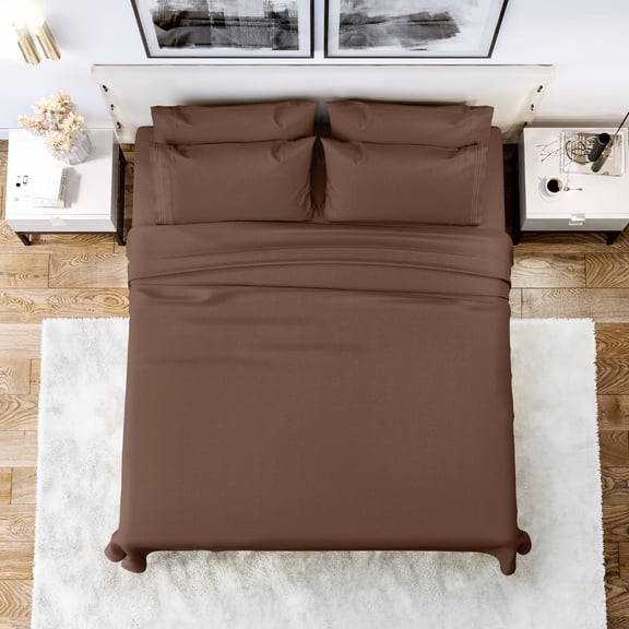 Lux Decor Collection Bed Sheets Set Queen Size, Deep Pocket 6 Pc Bed Sheet Set - Hotel Luxury Brushed Microfiber Sheets, Brown