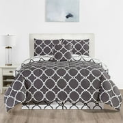 Lux Decor Collection Bedding Comforter Set - Reversible Microfiber Bed Comforter for Queen Size Bed 5 Piece Duvet Insert (Queen, Grey White)