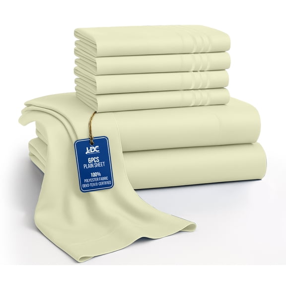 Lux Decor Queen Bed Sheets - 6 Piece Ultra-Soft Microfiber Sheets Set, Deep Pocket Fitted Sheet, Flat Sheet & 4 Pillowcases, Breathable Hotel Luxury, OEKO-TEX Certified, Vanilla