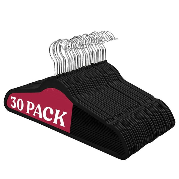 Lux Decor Collection Black Velvet Hangers Space Saving and Non-Slip Hangers - 30 Pack