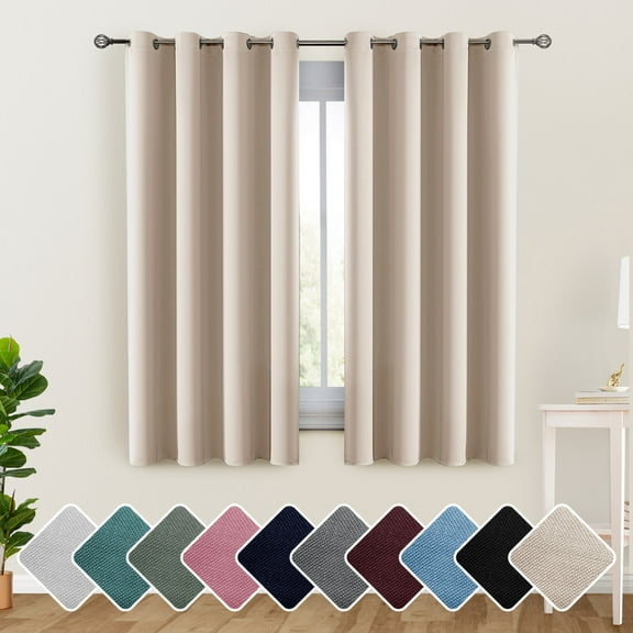 Lux Decor Collection Blackout Curtains for Bedroom, Set of 2 Curtains for Living Room, Thermal Insulated Blackout Curtains - 52"x63" - Beige