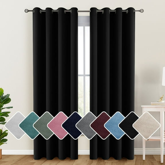 Lux Decor Collection Blackout Curtains for Living Room, Set of 2 Curtains for Bed Room , Thermal Insulated Blackout Curtains - 42"x84" - Black