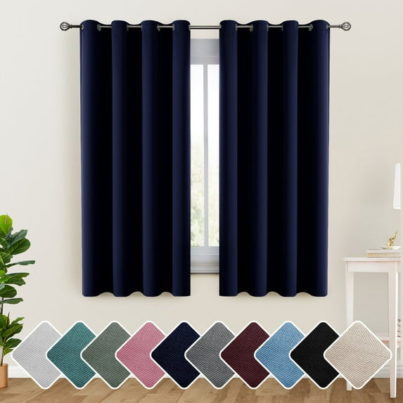Lux Decor Collection Blackout Curtains for Living Room, Set of 2 Curtains for Bedroom, Thermal Insulated Blackout Curtains - 52"x63" - Navy Blue