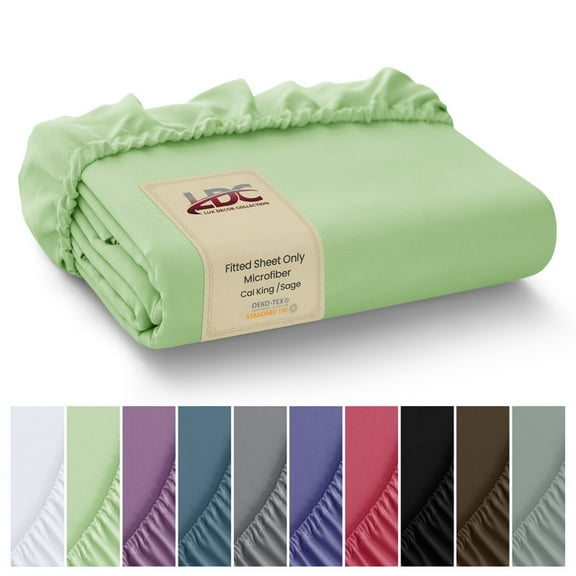 Lux Decor Collection Califonria King Fitted Sheet - Brushed Microfiber Deep pocket Bottom Bed Sheet - Sage