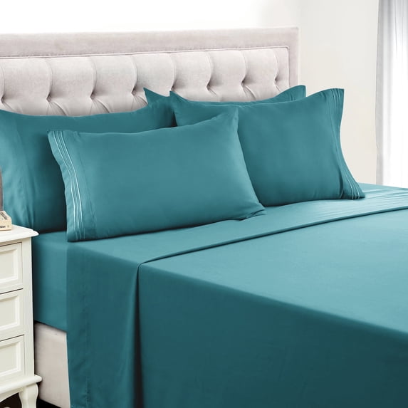 Lux Decor Collection California King 6 Piece Sheets Set - Microfiber 16 Inch Deep Pocket Bed Sheets - Teal