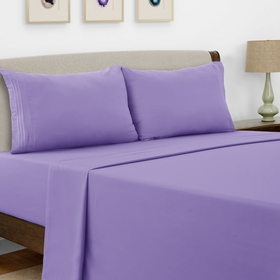Lux Decor Collection California King Sheet Set - 4 Pc Cal King Bed Sheets - High GSM Microfiber - Up to 16 Inch Deep Pockets - Lightweight Sheets, Lavender