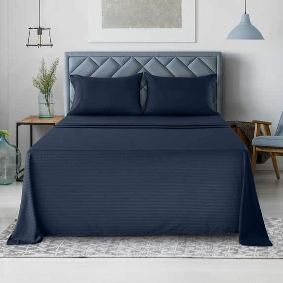 Lux Decor Collection California King Sheet Set - Luxury 1800 Cooling Bed Sheets & Pillowcases - 16" Deep Pocket Wrinkle, Fade, Stain Resistant Sheets - Navy Blue