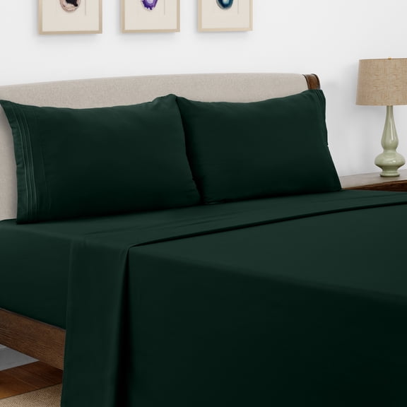 Lux Decor Collection California King Sheets Set - 4 Piece Brushed Microfiber Bedding Sheets & Pillowcases - Fade Resistant - Easy Care (Emerald Green)