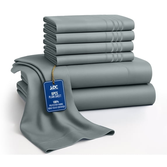 Lux Decor Cal King Bed Sheets - 6 Piece Ultra-Soft Microfiber Sheets Set, Deep Pocket Fitted Sheet, Flat Sheet & 4 Pillowcases, Breathable Hotel Luxury, OEKO-TEX Certified, Grey