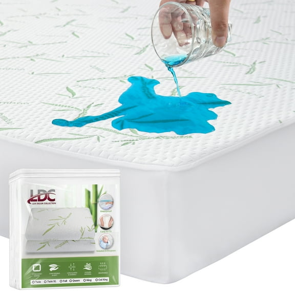 Lux Decor California King Mattress Protector Waterproof – Fitted Style, Soft & Breathable Bamboo from Rayon fabric, 16” Deep Pocket, Washable Mattress Cover