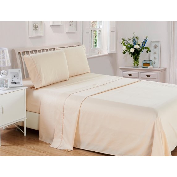 Lux Decor Collection Checkered Embossed Bed Sheet Set (Queen, Beige), 4 Piece Deep Pocket 1800 Series Bed Sheet Set Contains (1 Fitted Bed Sheet, 1 Flat Sheet, 2 Pillow Covers)