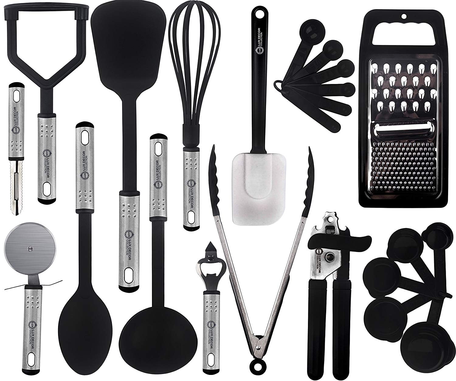 Lux Decor Collection Cooking Utensils Set-Kitchen Accessories, Nylon  Cookware Set-Kitchen Gadget Tools of Black 23 Pieces