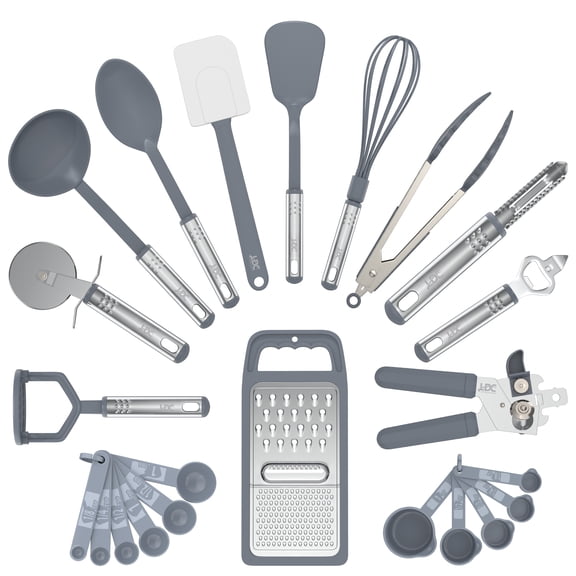Lux Decor 23 Pieces Kitchen Cooking Utensils Set – 446°F Heat Resistant kitchen Gadgets for Non-Stick Cookware BPA FREE – Silicon Rubber Spatula set - Grey