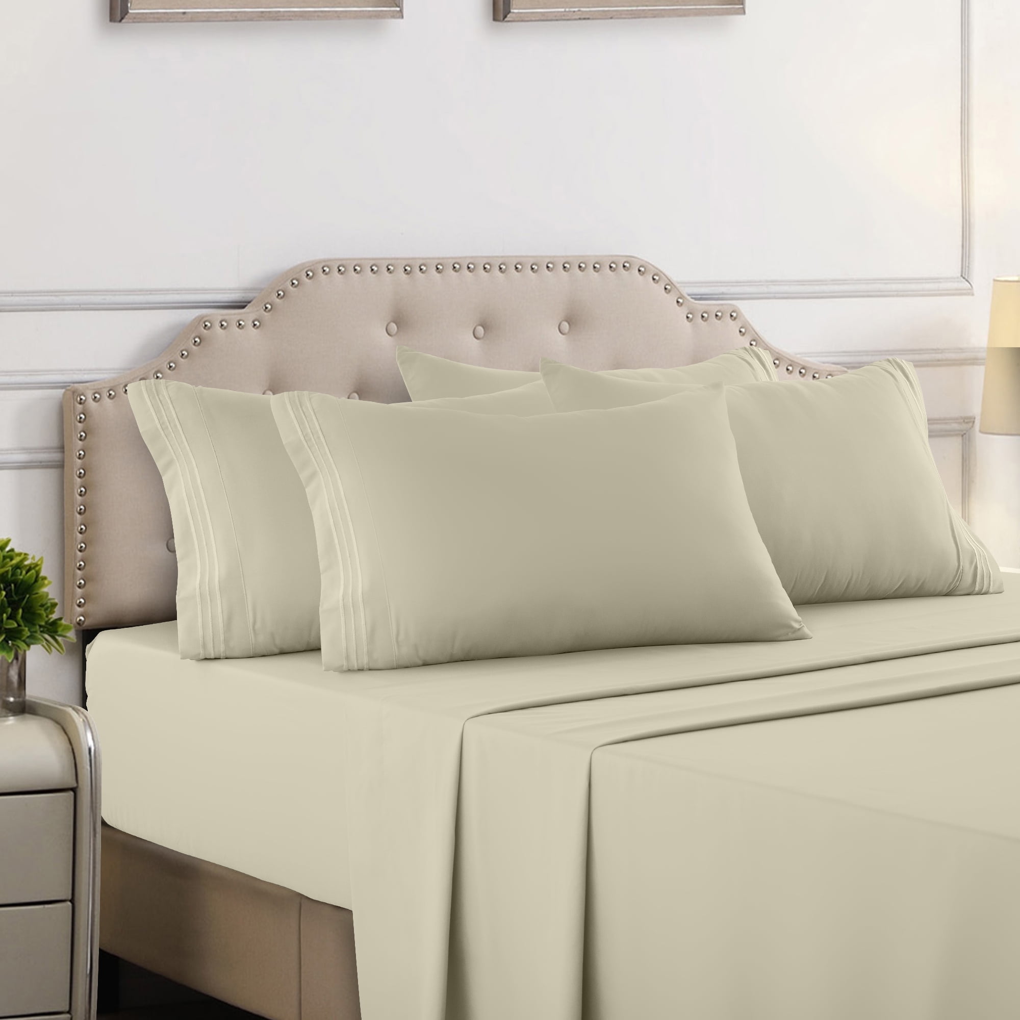 Lux Decor Collection Deep Pocket Bed Sheet Set Ultra Soft Microfiber Fitted Sheet Flat Sheet and Pillowcases Bedding Set Queen Vanilla