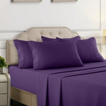 Lux Decor Collection Deep Pocket Queen Bed Sheets Set, Microfiber Fitted Sheet, Flat Sheet & Pillowcases Sheets Set, Purple