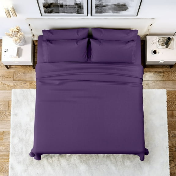 Lux Decor Collection Double-Brushed Microfiber Deep Pocket Full Bed Sheets Set, Fitted, Flat Sheet, 4 Pillowcases - Purple