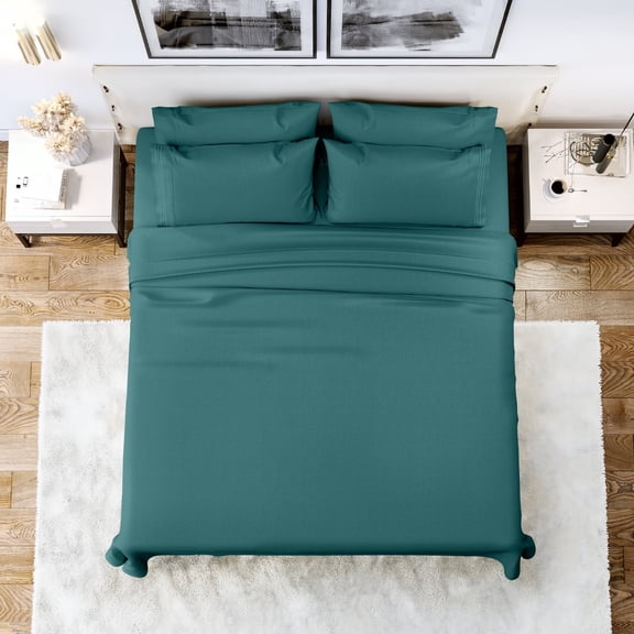 Lux Decor Collection Double-Brushed Microfiber Deep Pocket Queen Bed Sheets Set, Fitted, Flat Sheet, 4 Pillowcases - Teal