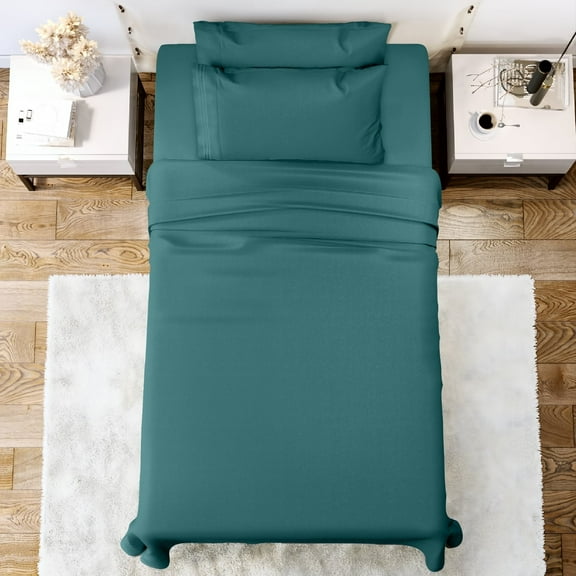 Lux Decor Collection Double-Brushed Microfiber Deep Pocket Twin Bed Sheets Set, Fitted, Flat Sheet, 2 Pillowcases - Teal