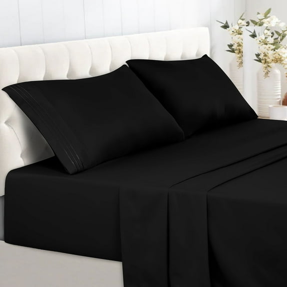 Lux Decor Collection 4 Piece Bed Sheets Set Twin XL, 1 Fitted, 1 Flat Sheet, 2 Pillowcases - Black