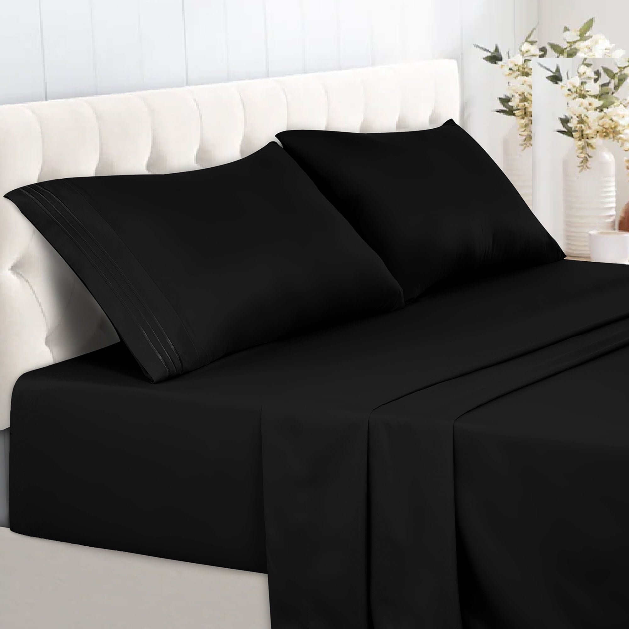 Lux Decor Collection Microfiber Queen Bed Sheets Set, 6 Pc Deep Pocket Bedding  Set - Black, Queen - Fry's Food Stores