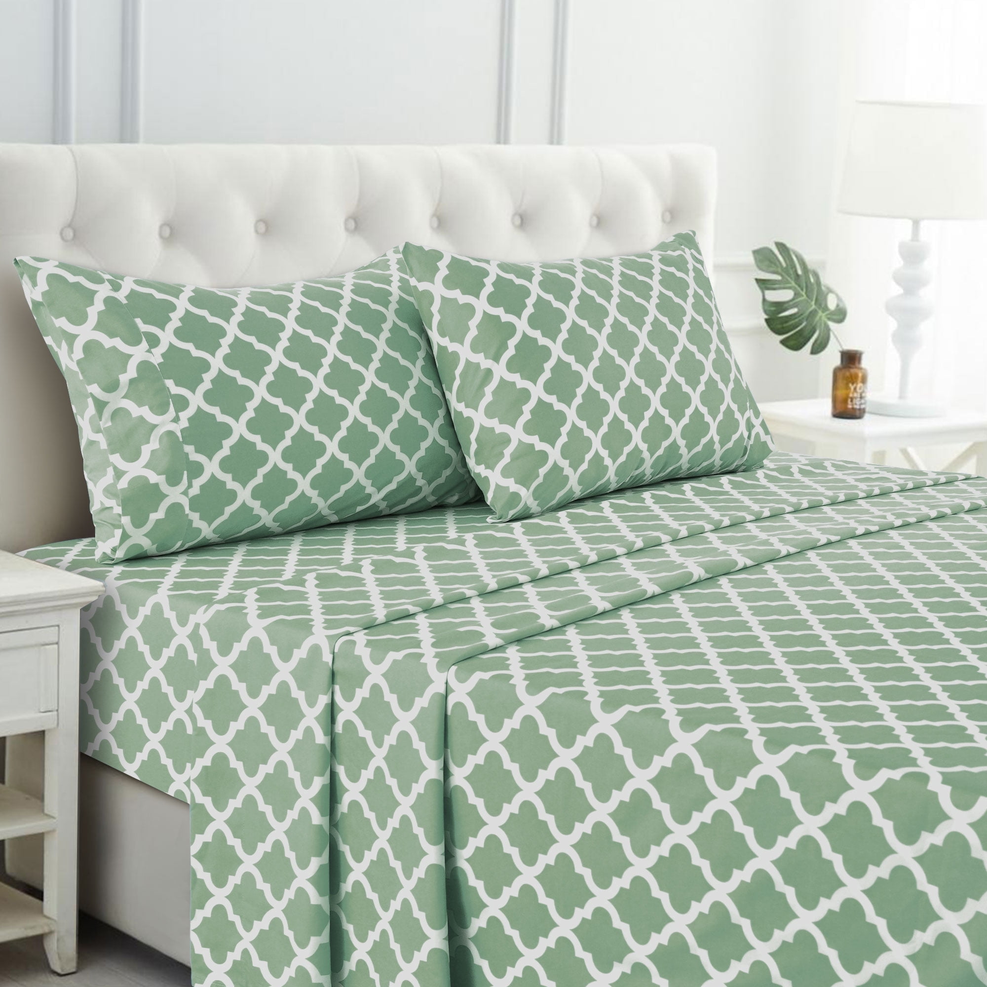 Lux Decor Collection Extra Soft Microfiber Deep Pocket Bed Sheets Set, 4 Piece Full Bedding Sheets - Green