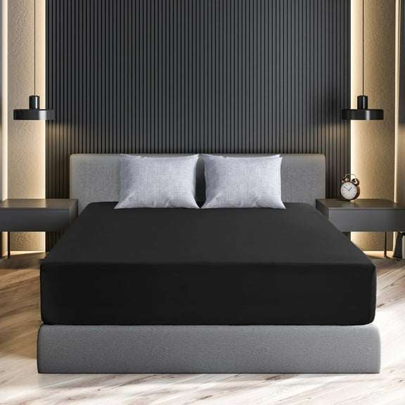 Lux Decor Collection Fitted Sheet, 16" Deep Pocket King Sheet - Ultra-Soft Wrinkle Resistant - Black
